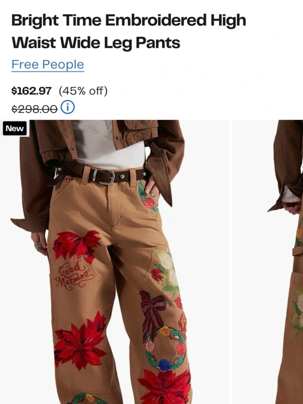50% OFF!! We the Free Bright Time Embroidered Wide Leg NWT Retail $298 - Picture 5 of 8